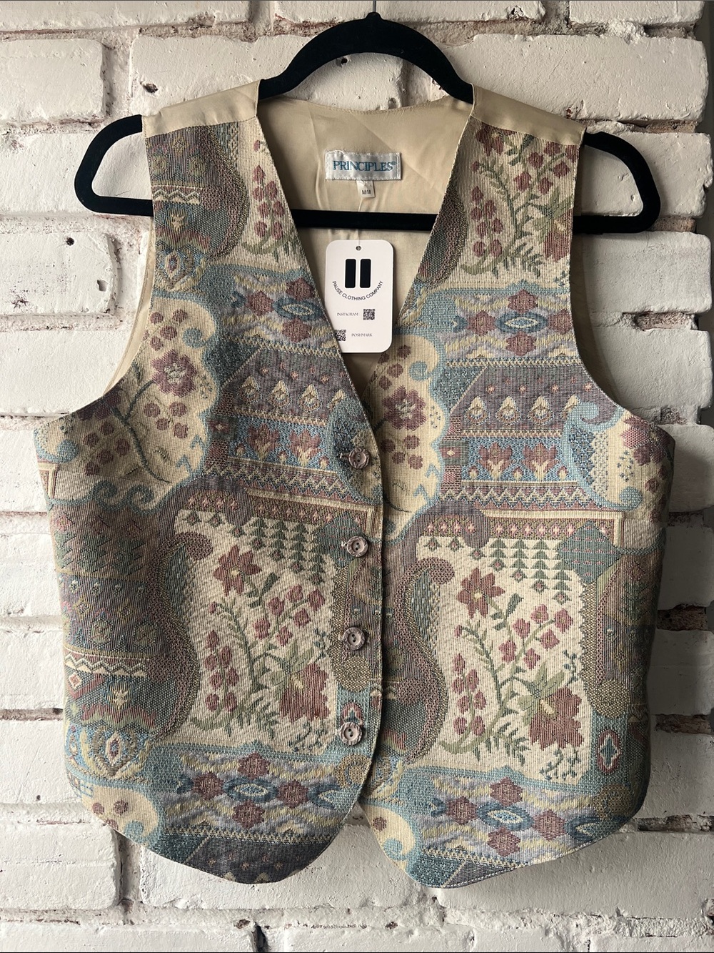 Vintage Multicolor Tapestry Vest with Cream Background